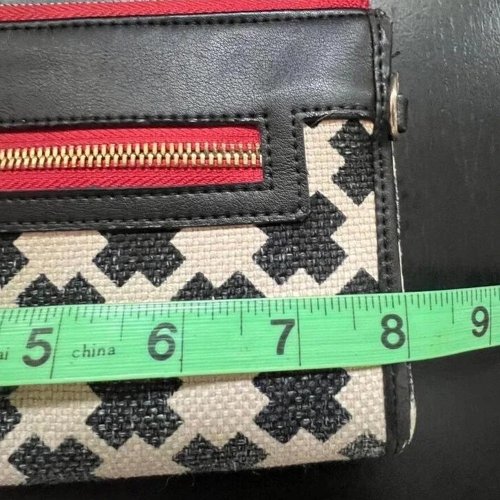 Spartina 449 Wallet‎ Black Cream Geometric Linen Leather Zip Around OS